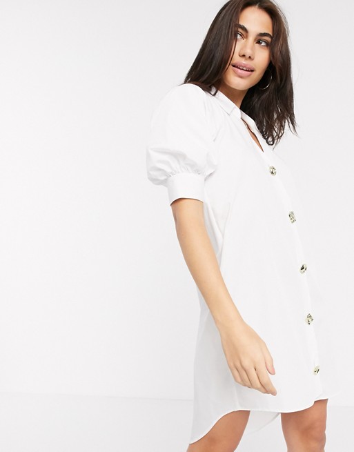 River Island poplin shirt dress in white
