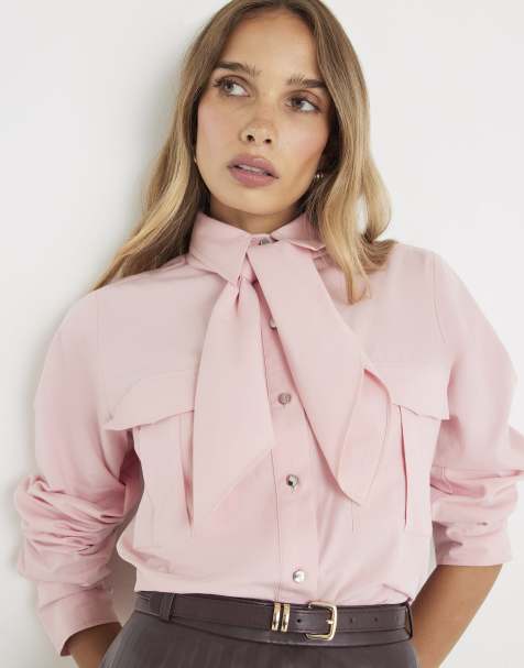 River Island Poplin shirt with neck tie in pink - medium - view 1