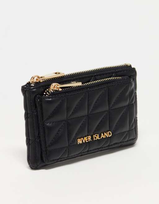 River Island - Porte-monnaie matelassé avec deux poches zippées - Noir