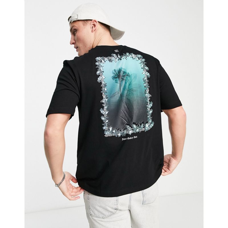 Uomo S96Lw River Island - Portrait - T-shirt nera a fiori