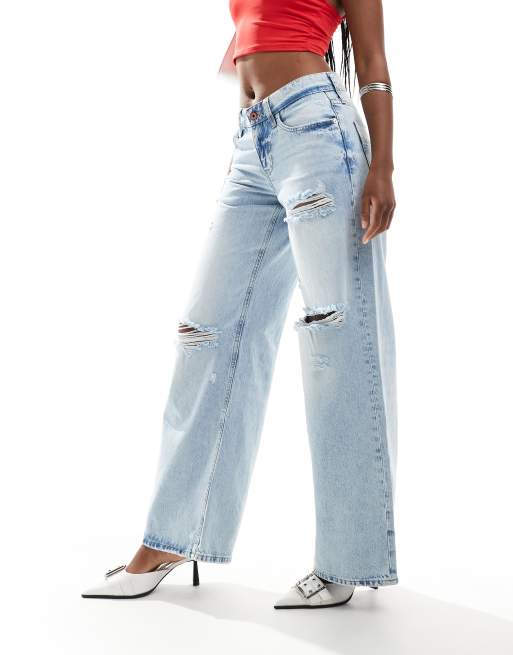 River Island - Posede lavtaljede jeans i lyseblå vask, 4 af 5