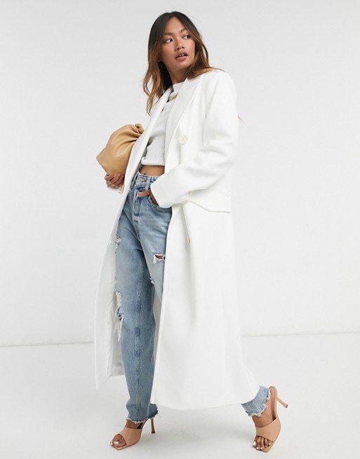 River Island power shoulder single breasted coat in white