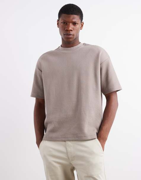 River Island regular fit ribbed t-shirt in dark stone