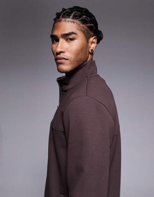 River Island premium 1/4 zip sweatshirt co-ord in chocolate in scuba-style fabric, 3 of 5