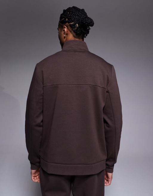 River Island premium 1/4 zip sweatshirt co-ord in chocolate in scuba-style fabric, 4 of 5