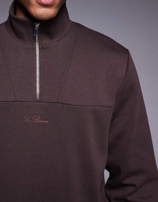 River Island premium 1/4 zip sweatshirt co-ord in chocolate in scuba-style fabric, 5 of 5