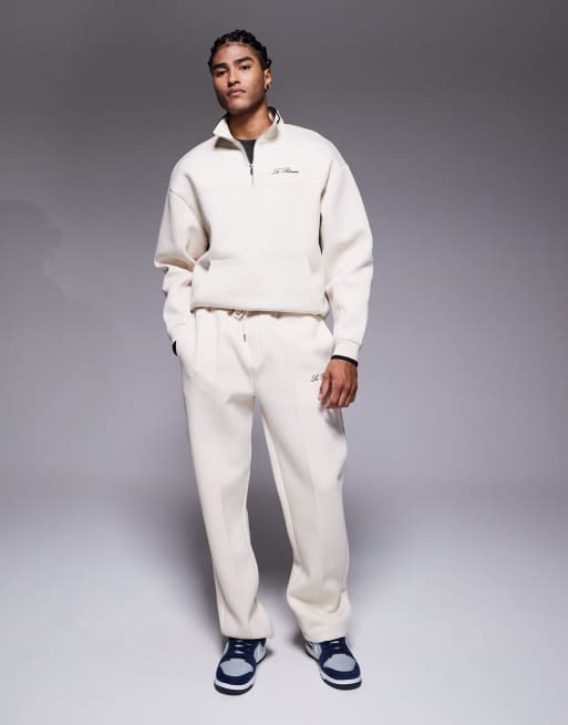 River Island premium 1/4 zip sweatshirt co-ord in ecru in scuba-style fabric, 2 of 5