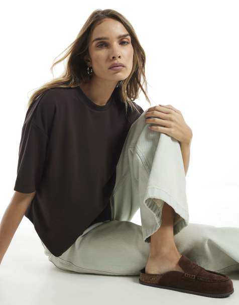 River Island Premium asymmetric short sleeve t-shirt in brown