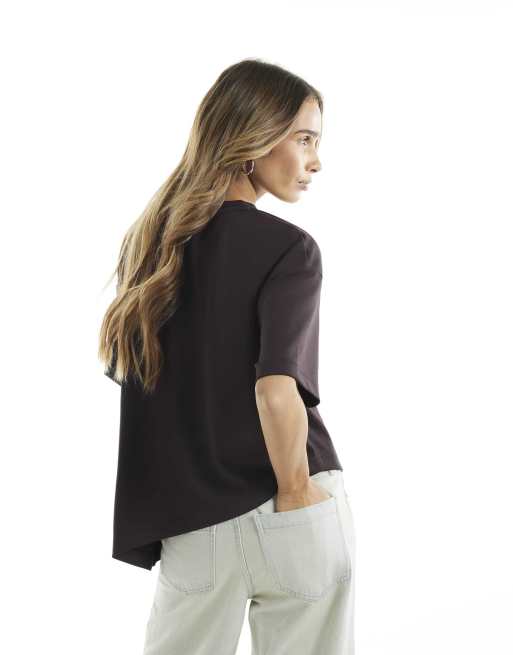 River Island Premium asymmetric short sleeve t-shirt in brown, 4 of 4