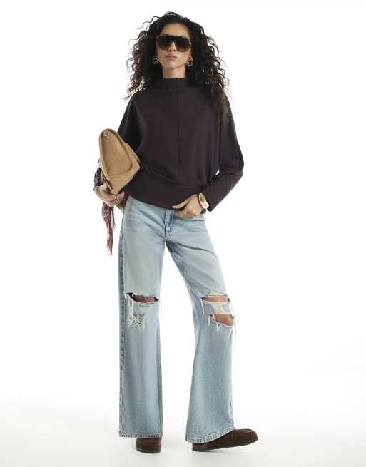 River Island Premium banded hem sweatshirt in brown, 2 of 4