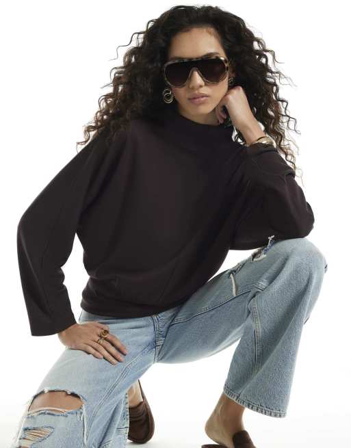 River Island Premium banded hem sweatshirt in brown, 3 of 4