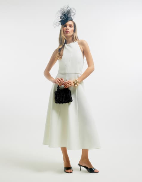 River Island Premium bow back detail midi dress in white - view 1