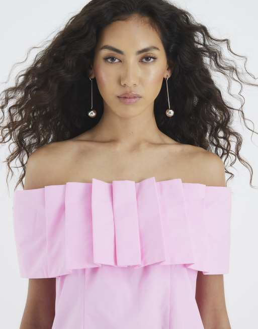 pink bardot dress river island Pink Premium Bow Mini Bardot Dress