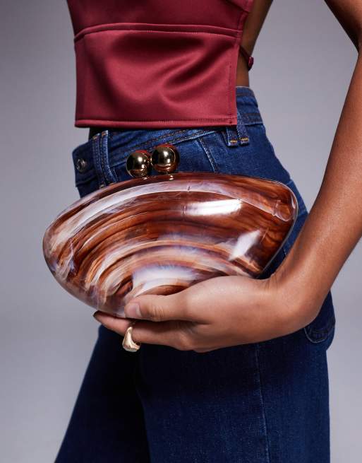 River Island – Premium – Brun, fyrkantig kuvertväska i stenliknande material