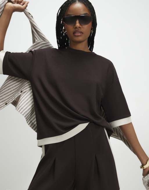 River Island Premium colour block t-shirt in brown, 2 of 4