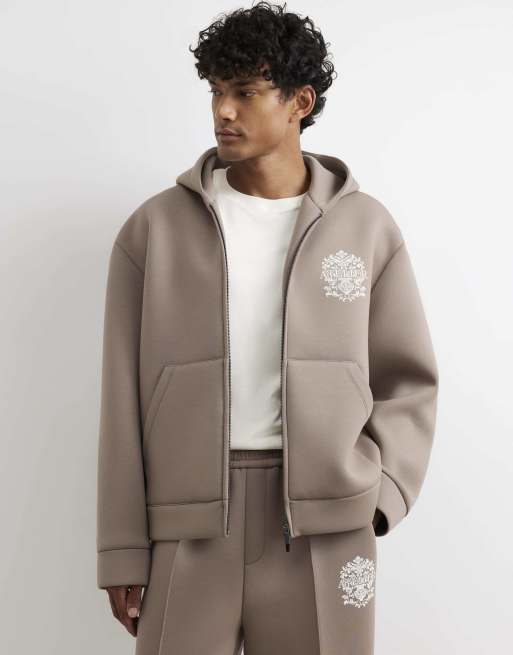 River Island Premium cotton baroque hoodie in stone, 2 of 4