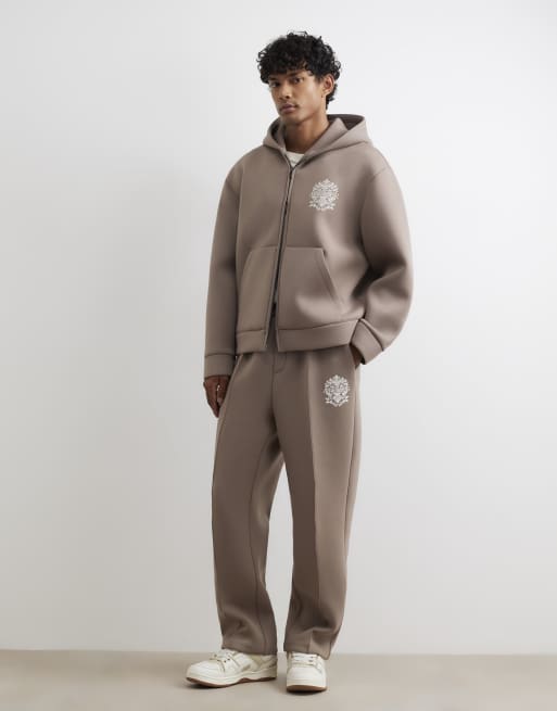 River Island Premium cotton baroque hoodie in stone, 3 of 4