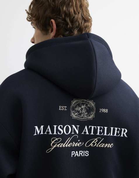 River Island Premium cotton maison hoodie in navy - view 1
