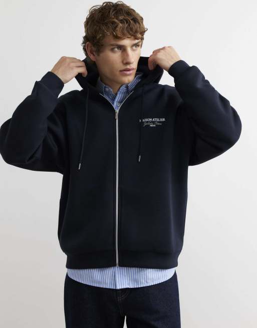 River Island Premium cotton maison hoodie in navy, 3 of 4