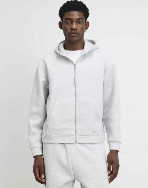 River Island Premium cotton zip through hoodie in grey - view 1