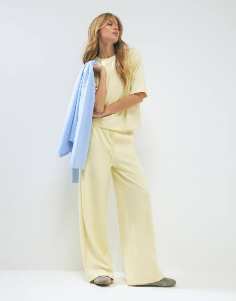 River Island Premium drawstring wide leg joggers in yellow - view 1