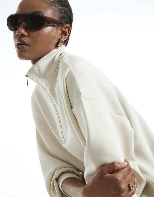 River Island Premium funnel neck sweatshirt in cream, 3 of 4