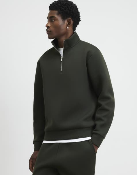 River Island Premium funnel neck sweatshirt in khaki - view 1