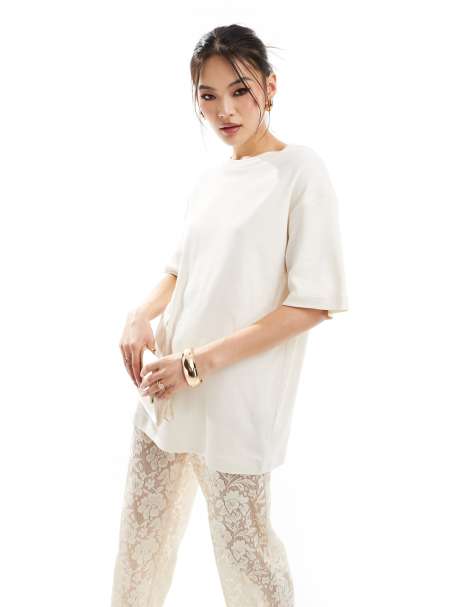 River Island – Premium – Gräddvit t-shirt i boyfriend-modell - view 1