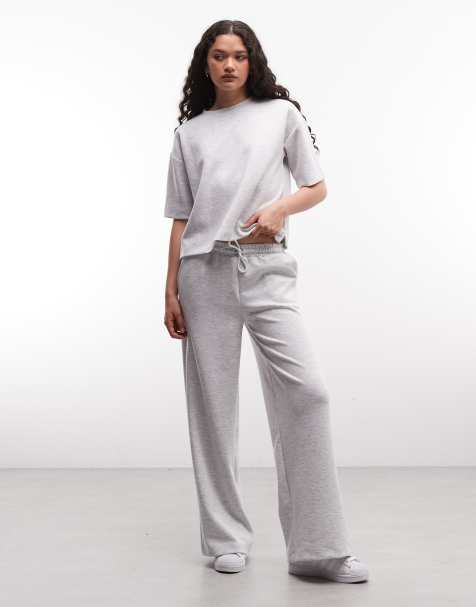 River Island – Premium – Gråmelerade mjukisbyxor med vida ben - view 1