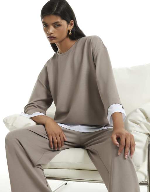 River Island Premium hybrid layered sweatshirt in beige, 2 of 4