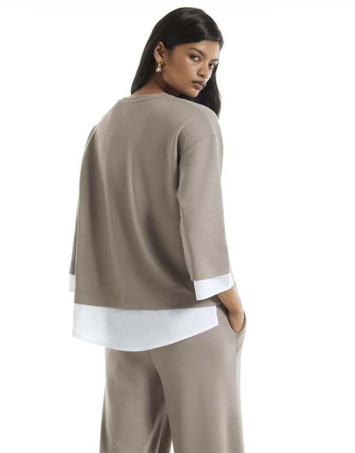 River Island Premium hybrid layered sweatshirt in beige, 4 of 4