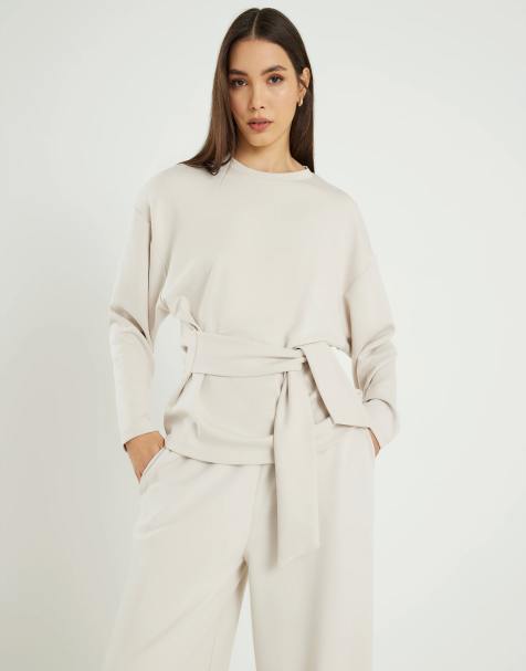 River Island Premium long sleeve tie front top in cream