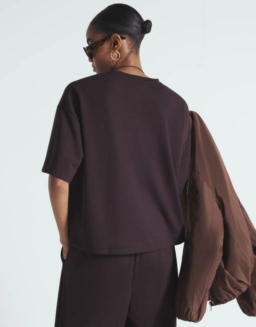 River Island – Premium – Mörkbrun t-shirt med korta ärmar och boxig passform, 4 av 4