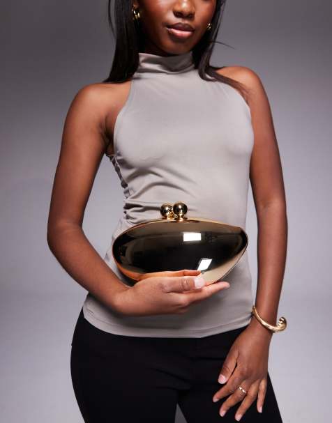 River Island premium pebble box clutch bag in gold - view 1
