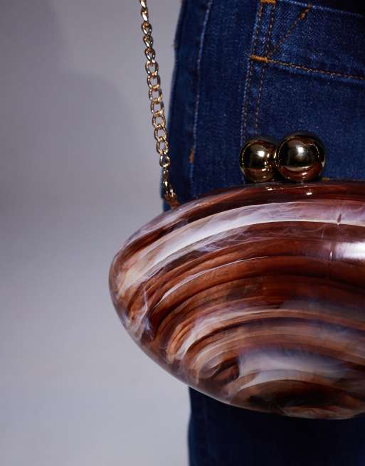 River Island premium pebble box clutch in brown, 2 of 4