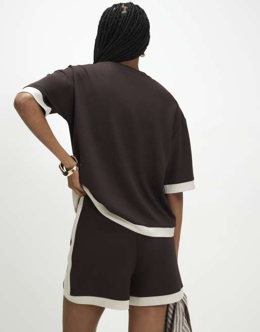 River Island Premium pleat front colour block shorts in brown , 4 of 4