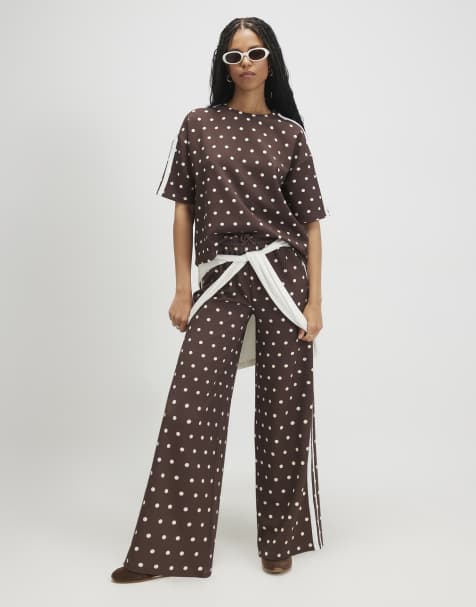 River Island Premium polka dot tape co-ord in brown - view 1