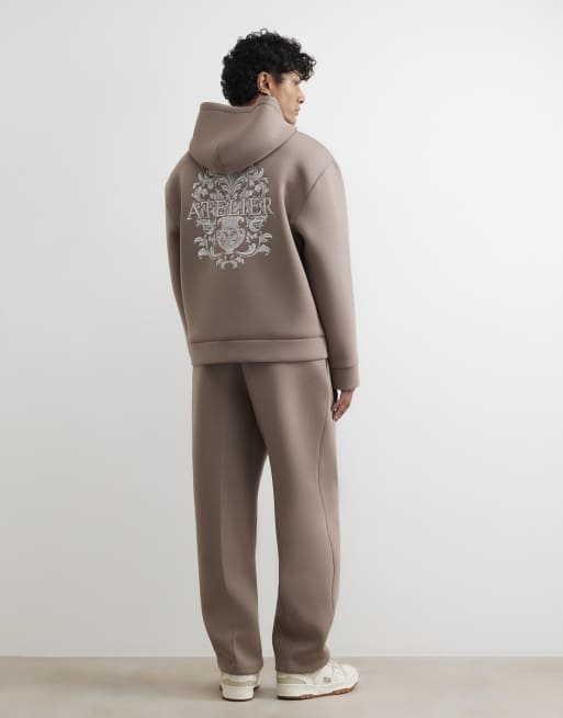 River Island Premium regular fit baroque joggers in stone, 4 of 4
