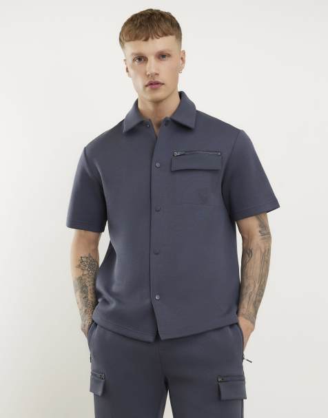 River Island Premium regular fit nylon pocket shirt in grey - dark