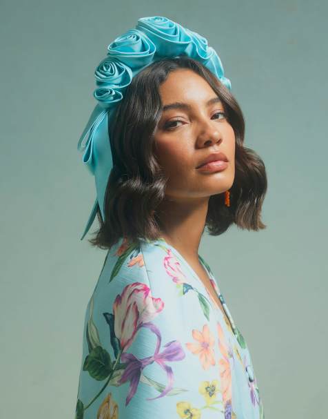 River Island Premium rose 3d floral headband in blue - view 1