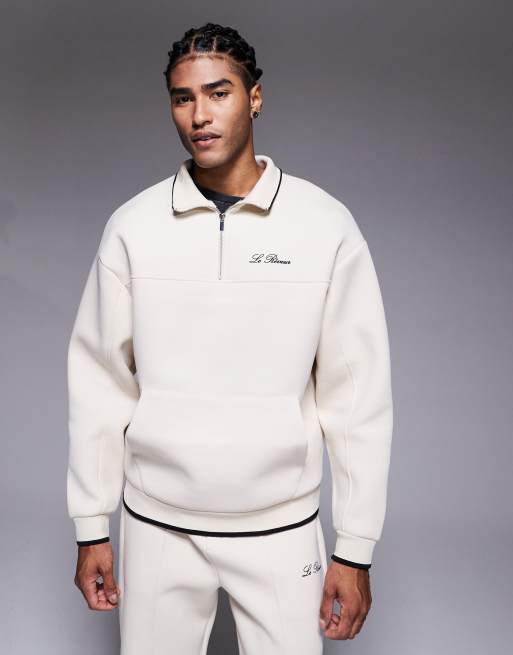 River Island premium scuba 1/4 zip sweatshirt co-ord in ecru