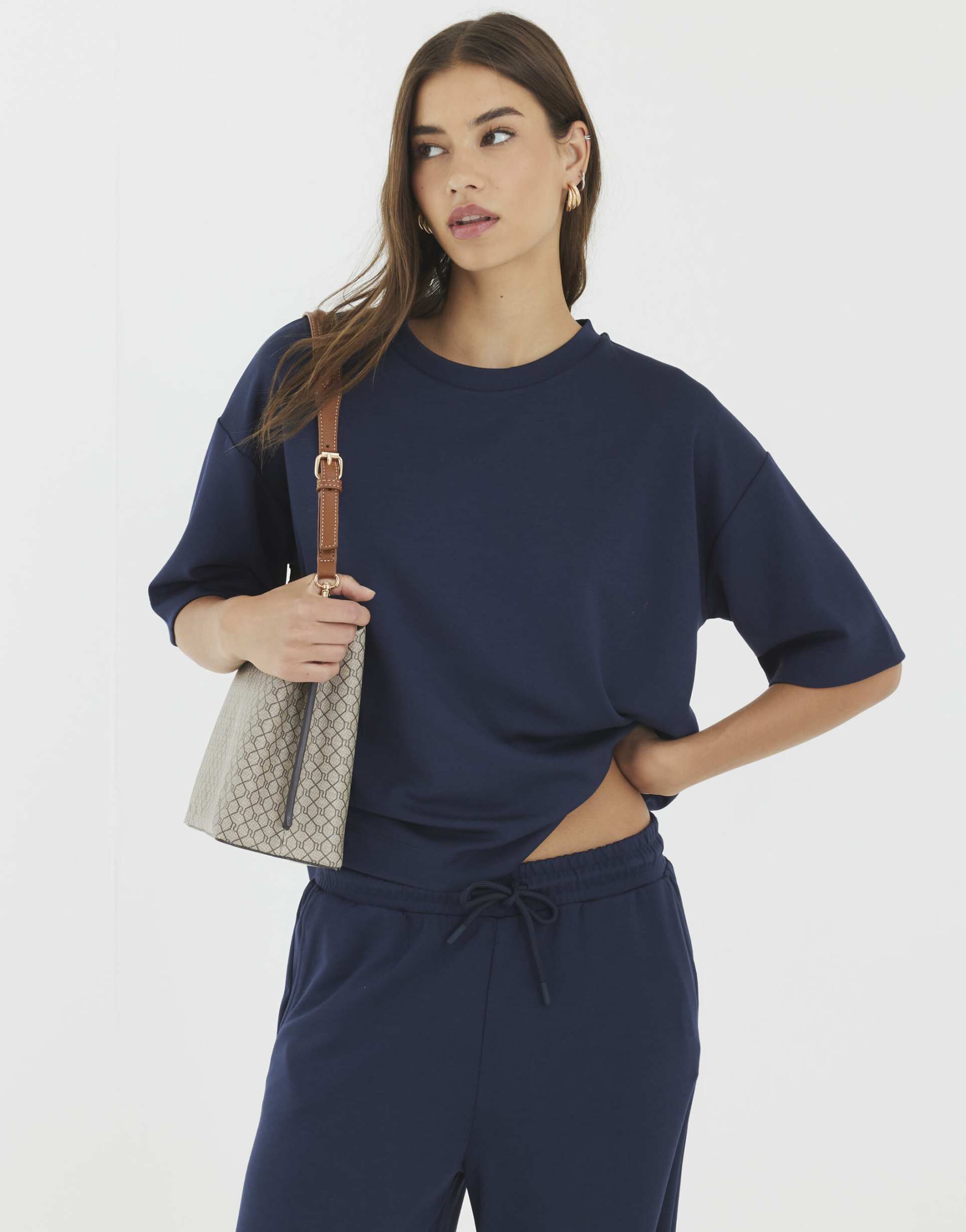 river island premium short sleeve boxy t-shirt in navy