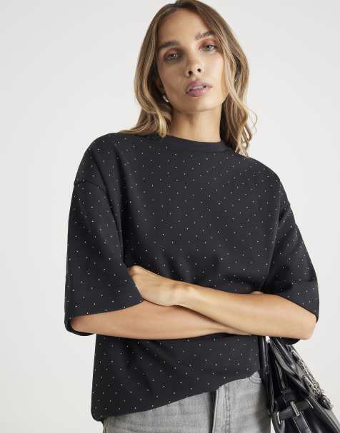 River Island Premium short sleeve diamante t-shirt in black - view 1