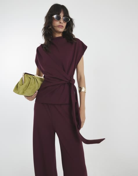 River Island Premium short sleeve side knot t-shirt in red - dark