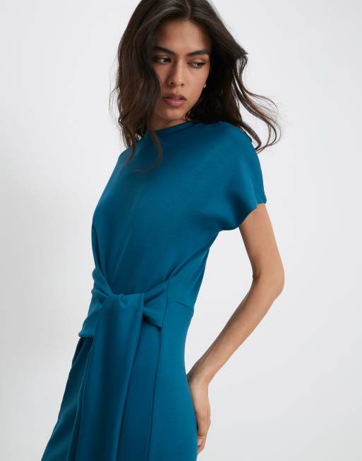 River Island Premium short sleeve tie side midi dress in turquoise