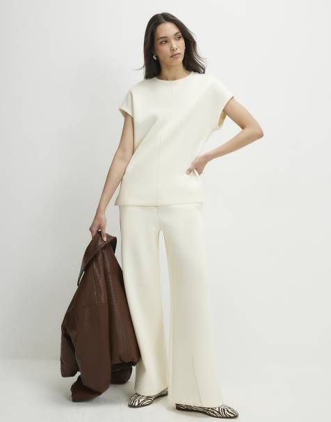 River Island premium short sleeve twill co-ord in cream - view 1