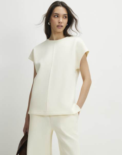 River Island Premium short sleeve twill top in cream - view 1