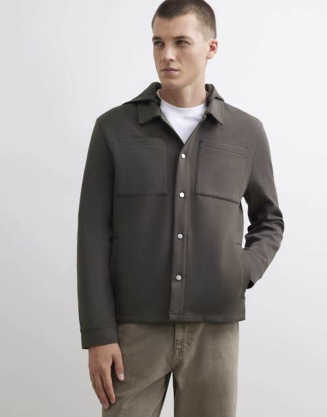 River Island Premium slim fit hooded overshirt in khaki - view 1