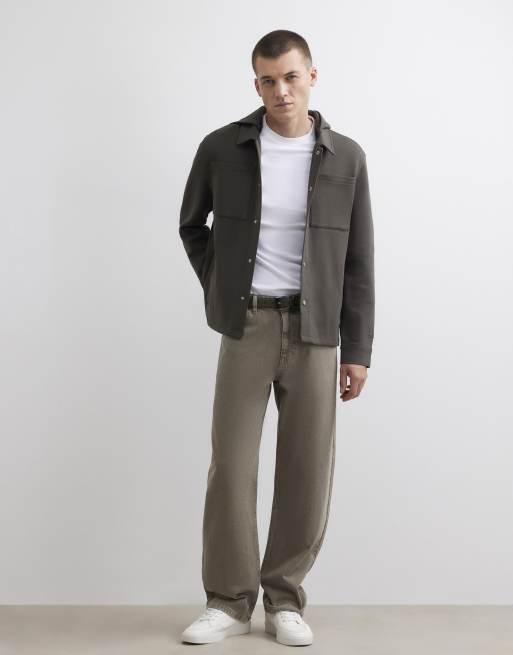 River Island Premium slim fit hooded overshirt in khaki, 2 of 4