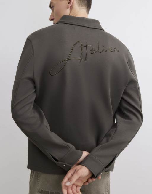 River Island Premium slim fit hooded overshirt in khaki, 3 of 4